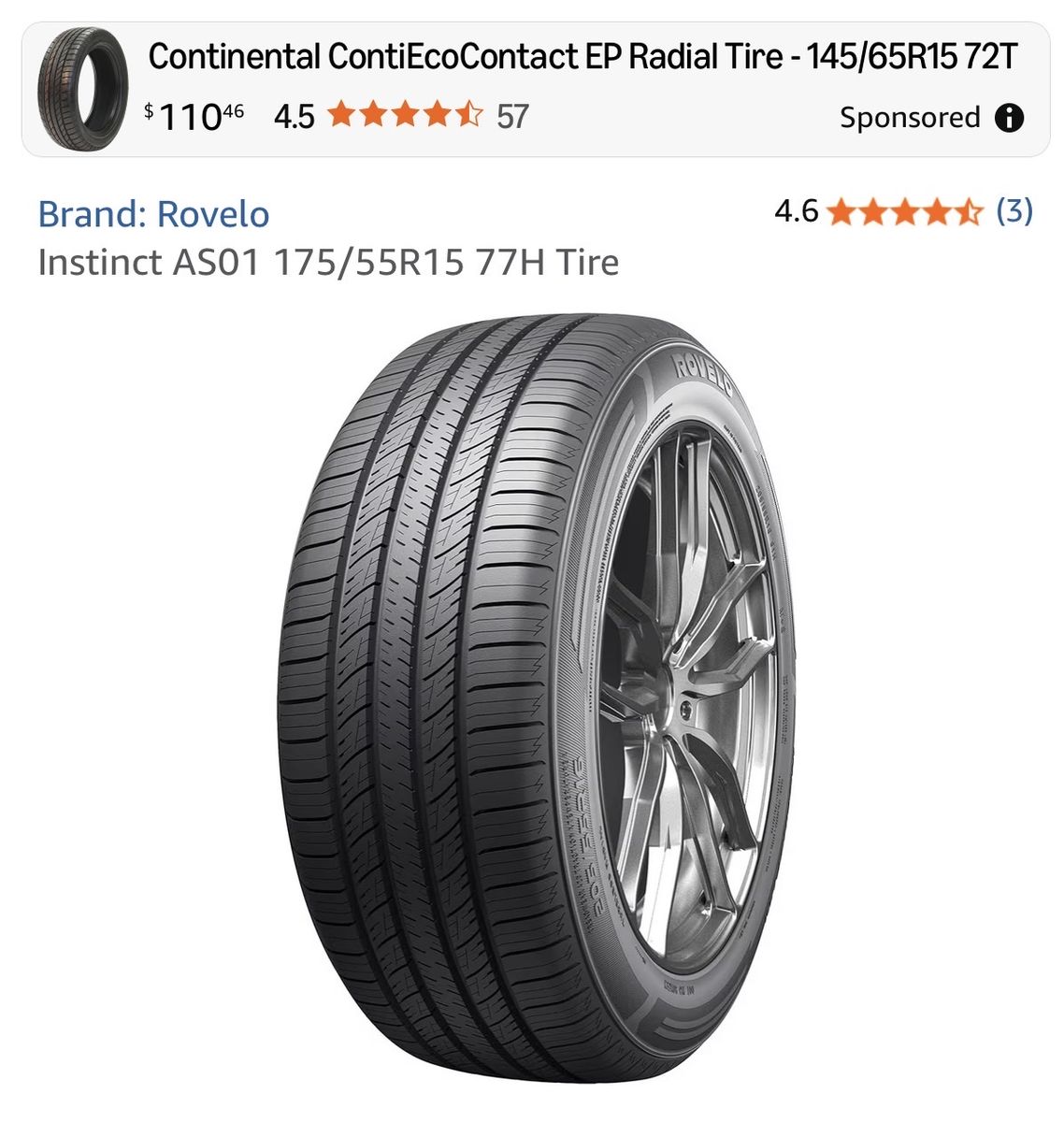 Pair of New Rovelo Instinct AS01 175/55R15 77H All-Season Car Tires