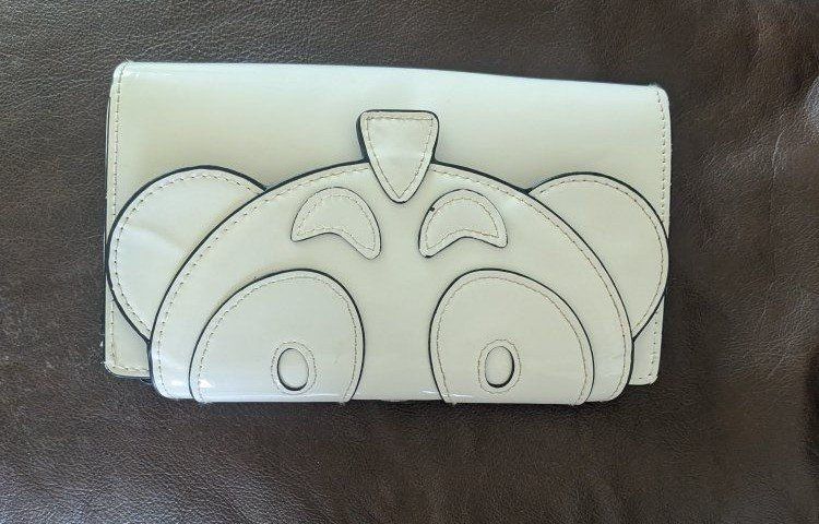 M•A•C White Patent Leather Clutch/Wallet/make up Bag with 3D Panda cut out Face Design - Unique & Playful Accessory