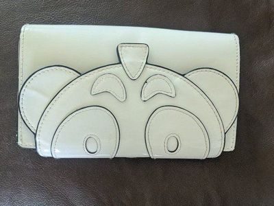 M•A•C White Patent Leather Clutch/Wallet/make up Bag with 3D Panda cut out Face Design - Unique & Playful Accessory