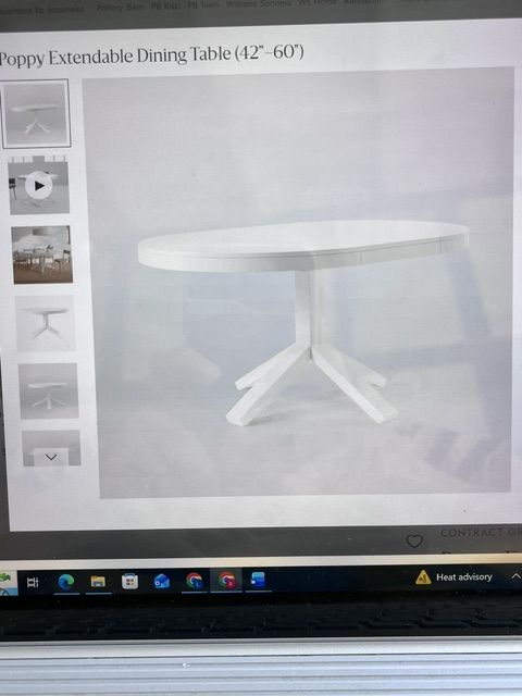 West Elm Poppy Expandable Dining Table, Round, 42-60", White (USED)