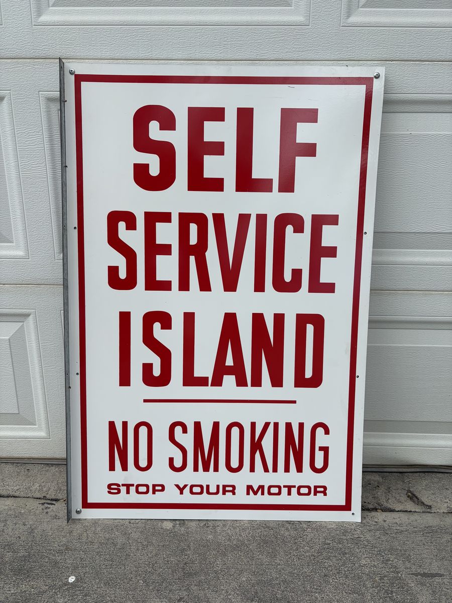 2 @ NOS 1970s Self Service Gas Signs Two w/  flange or ceiling mounts