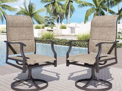 NEW Black Swivel Padded Textilene Metal Outdoor Dining Chair with Wave Arms (2-Pack)