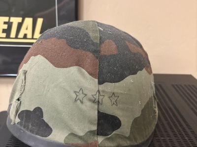 Vintage Military Camouflage Helmet with Cover and Ammo Can Box Set