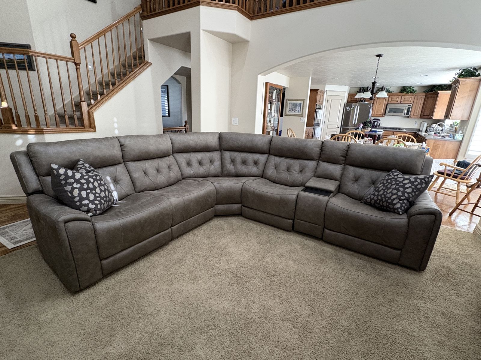 Six Piece Sectional with Three Power Recliners, Sound System, Phone Charger