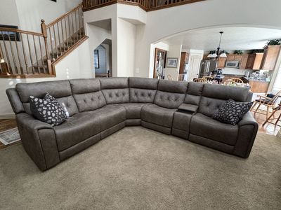 Six Piece Sectional with Three Power Recliners, Sound System, Phone Charger