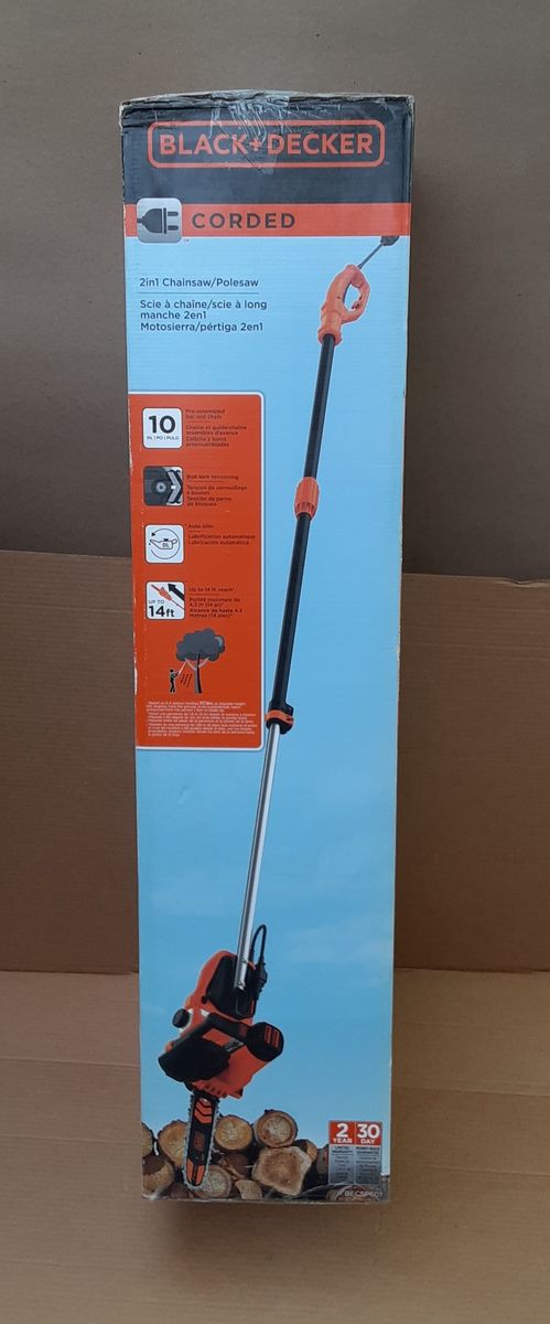 BLACK+DECKER BECSP601 120V 8 Amp 10-inch 2-in-1 Corded Electric Pole Chainsaw with Bolt Lock Tensioning-Auto Oiling System - New