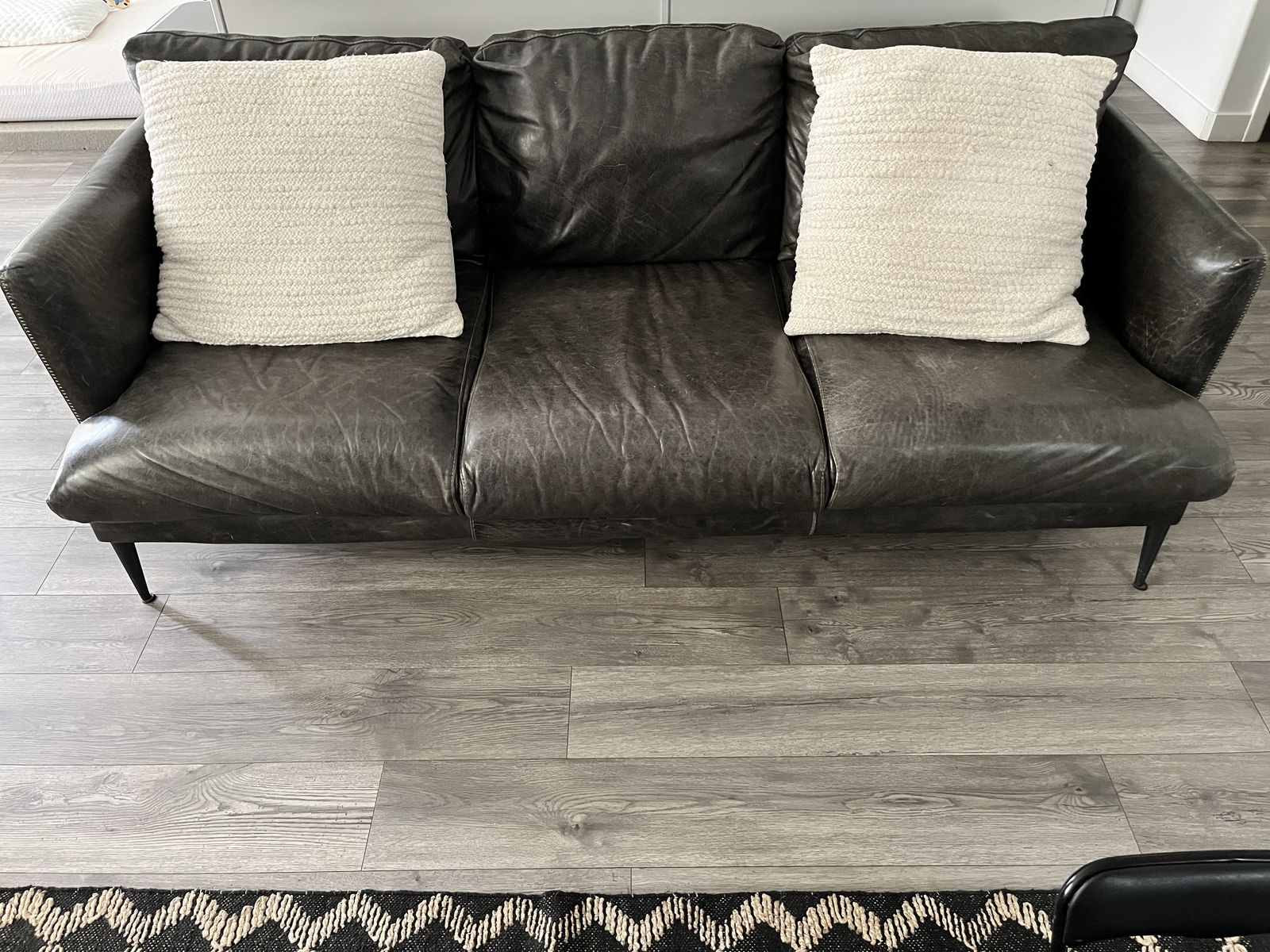 Dark Leather Sofa & Loveseat Set - Modern Industrial Style