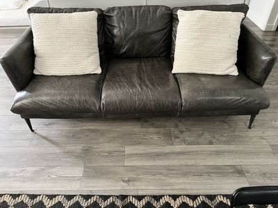 Dark Leather Sofa & Loveseat Set - Modern Industrial Style