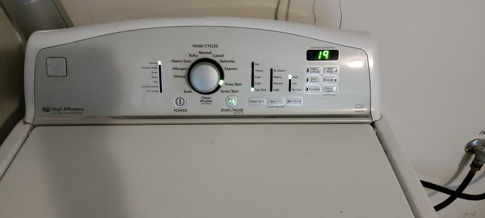 Kenmore HE Model 110 washing machine. Needs fixed--likely mother board