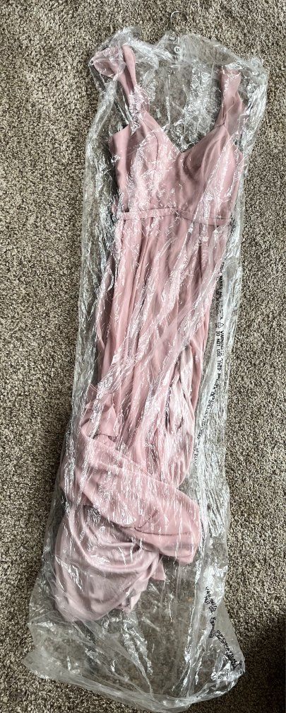 XS Pink V-Neck Polyester Maxi Dress with Slit - Formal/Bridesmaid