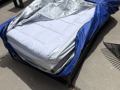 Little used Zinus mattress and frame. Stores in water proof shell