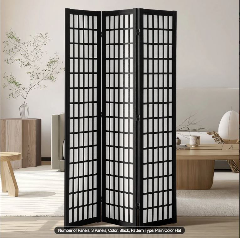NEW! Privacy Screen – 3 Panel Japanese Room Divider, Wood Folding Privacy Screen Indoor, Black