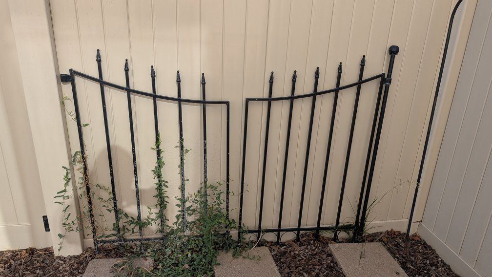 Black Wrought Iron Garden Gate/Decorative Panel - 2 Sections, 5ft 4in Wide Each