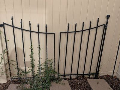 Black Wrought Iron Garden Gate/Decorative Panel - 2 Sections, 5ft 4in Wide Each