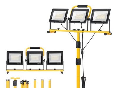 Zetunlo 21000 Lumen LED Tripod Work Light - 3 Head Jobsite Light, IP66 Waterproof, 16FT Cord