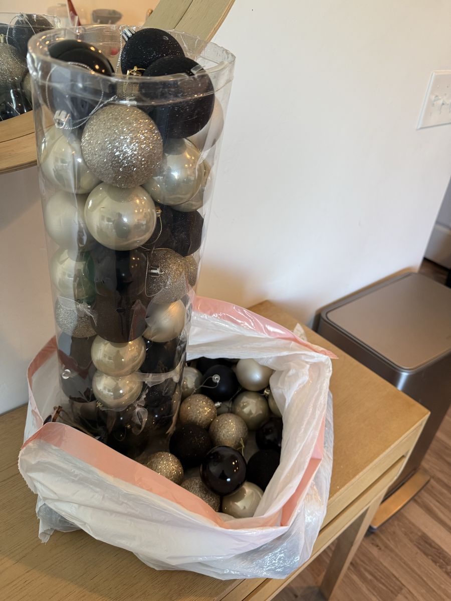 Assorted Christmas Tree Bauble Ornaments Bulk Lot - Black, Gold & Champagne Silver