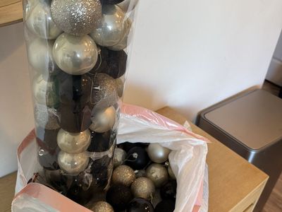 Assorted Christmas Tree Bauble Ornaments Bulk Lot - Black, Gold & Champagne Silver