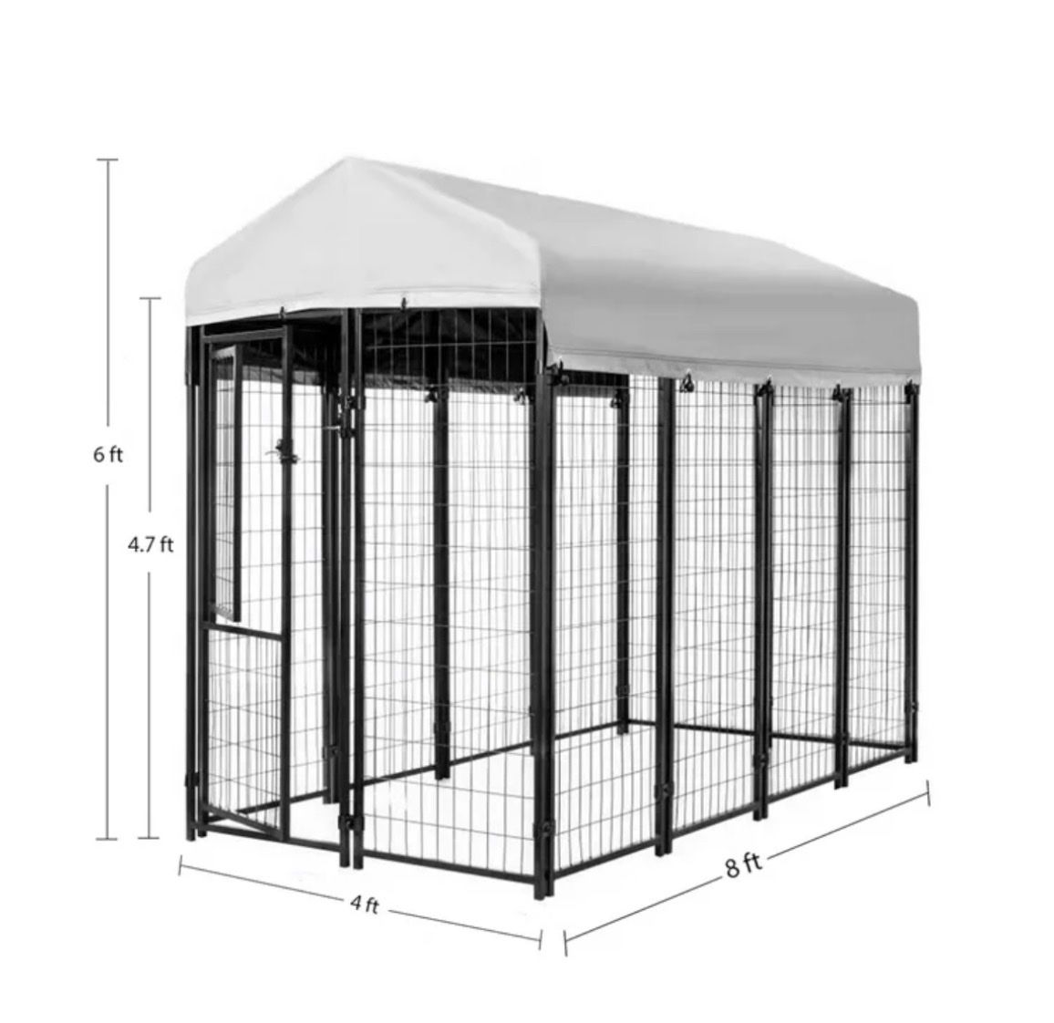 KennelMaster 8x4x6 ft Welded Wire Dog Kennel w/ Waterproof Cover - Black, New