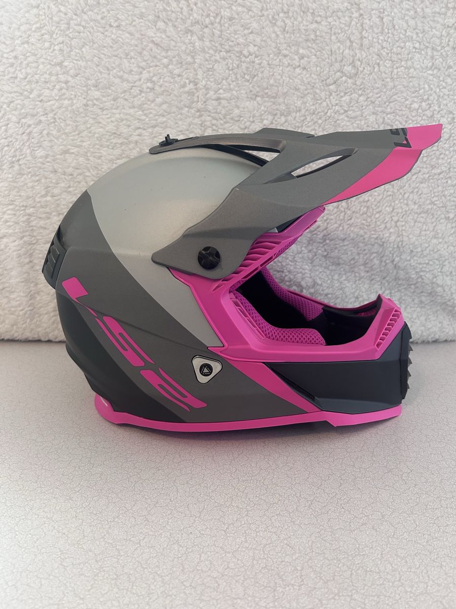 Youth LS2 Off-Road Motocross Helmet - Gray & Pink - Size Youth Large