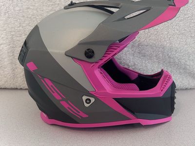 Youth LS2 Off-Road Motocross Helmet - Gray & Pink - Size Youth Large