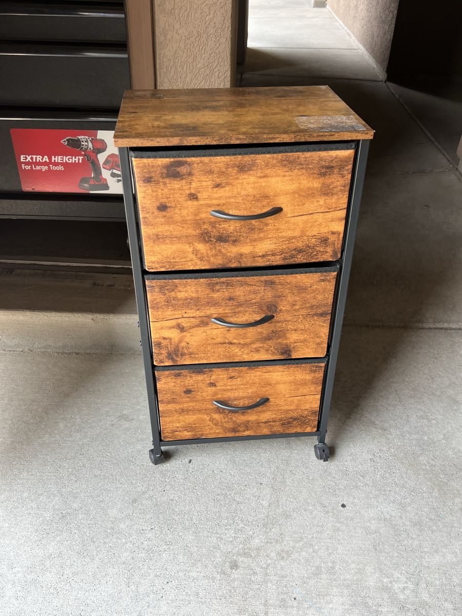 Industrial Style 3-Drawer Storage Cabinet - Wood & Metal with Casters