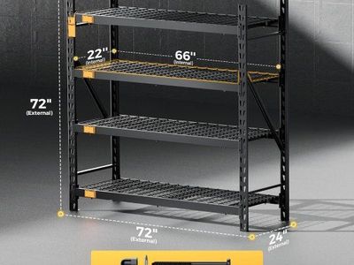 CAMMOO 4-Tier Heavy Duty Industrial Steel Wire Deck Shelf 72"W x 24"D x 72"H, 6000lbs Capacity