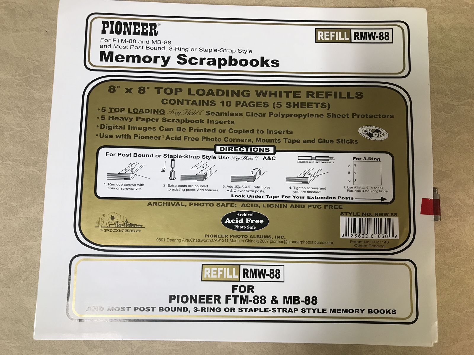 Pioneer Memory Scrapbooks 8” x 8” Top Loading 11 Pages With White Refills &