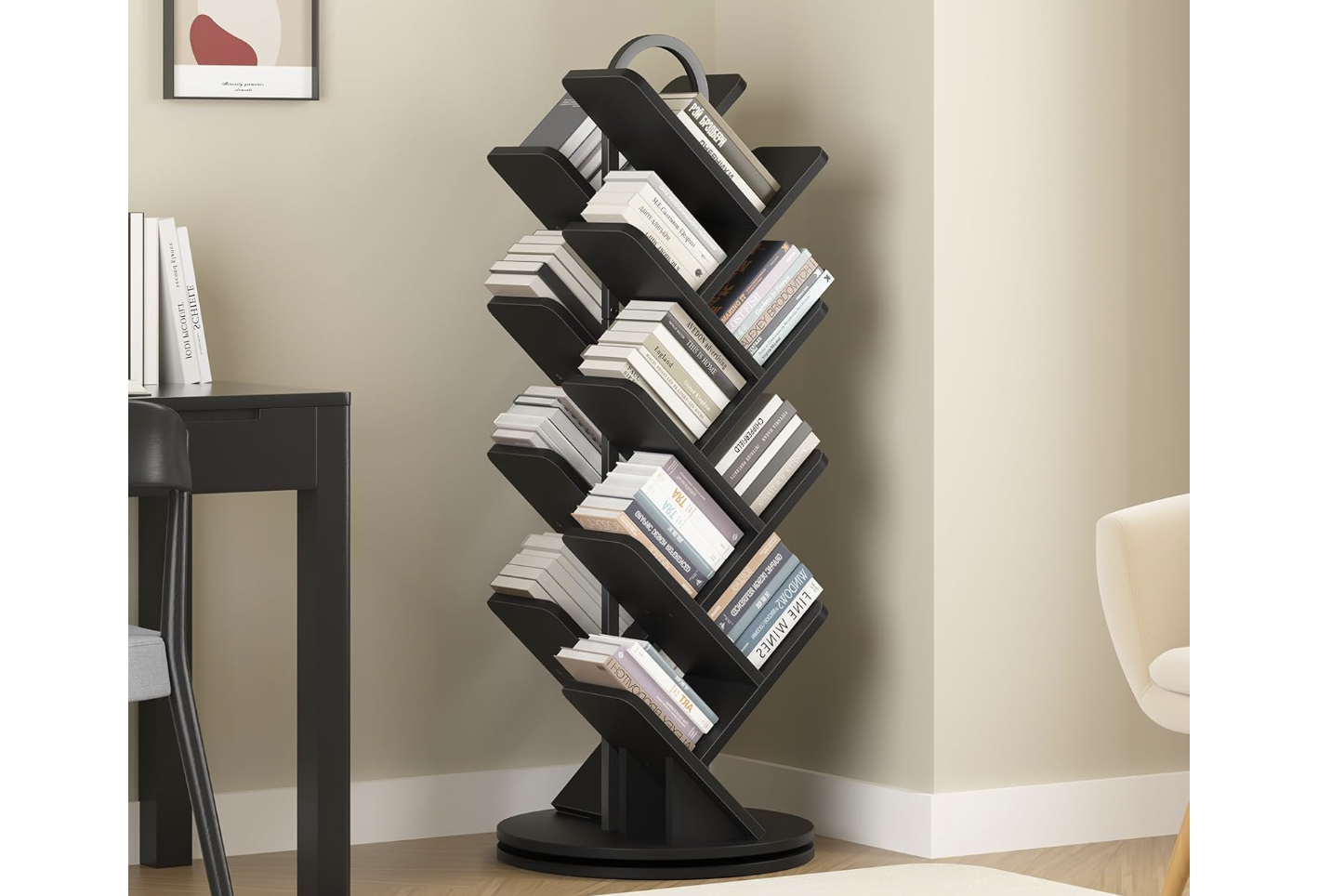 New in Box 16-Tier Tree Rotating Bookshelf, 360 Degree Spinning Standing Bookcase, Corner Bookcase