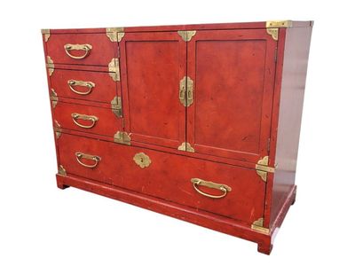 GORGEOUS Century Furniture Hollywood Regency Chinoiserie Red Lacquered Commode | Dresser