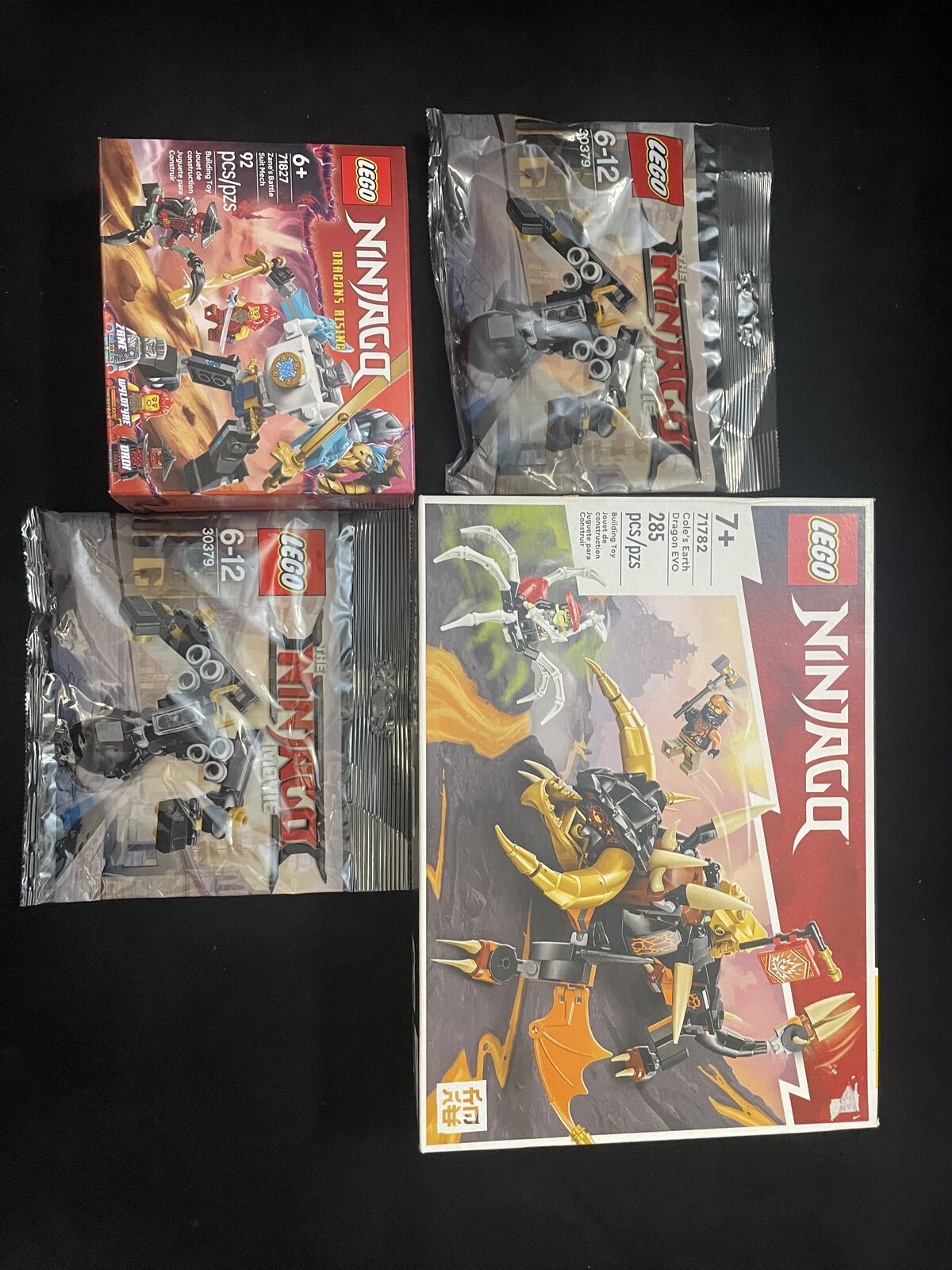 LEGO Ninjago Sets – 71782 Cole’s Earth Dragon EVO + 71827 Zane’s Battle Suit Mech + 2 Polybags 30379 – New Sealed