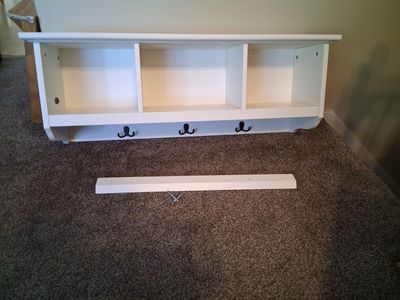 White Wall Mounted Coat Rack Shelf with 3 Cubbies & Hooks