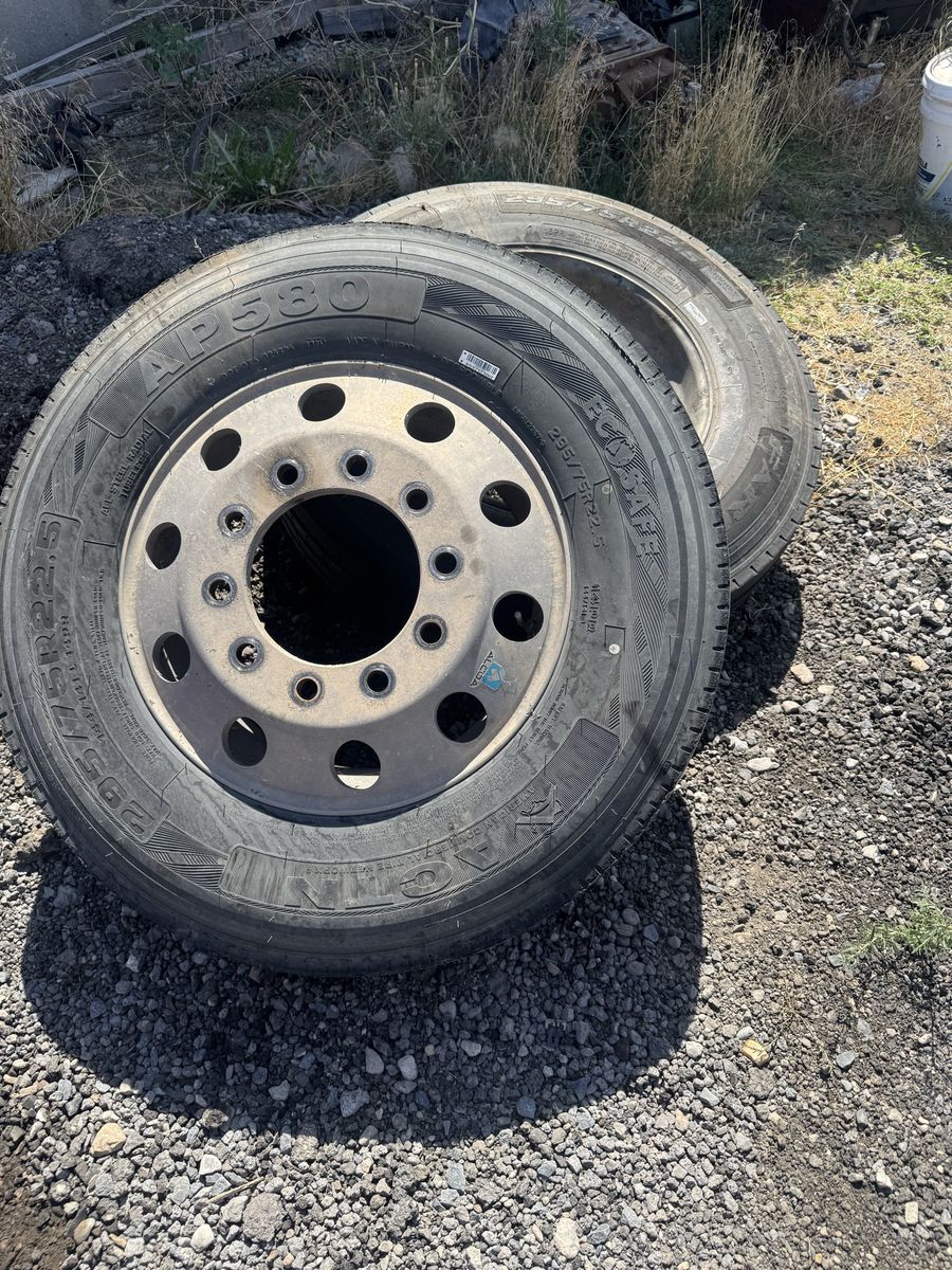 EcoSafe AP580 295/75R22.5 Commercial Truck Tires with Alcoa Rims (Set of 2)