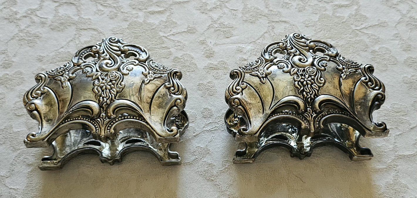 Vintage Ornate Silver Plate Napkin/Letter Holders - Set of 2, Baroque Style Dining Decor