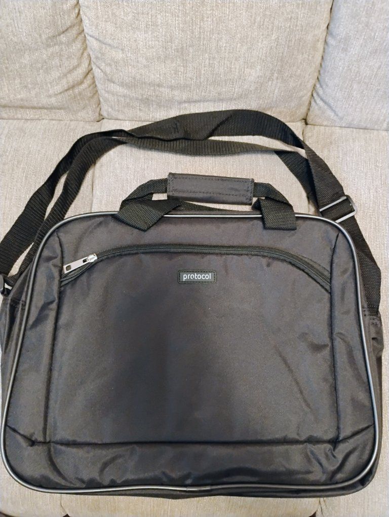 Protocol Black Laptop Messenger Bag Briefcase with Adjustable Strap and Top Handles