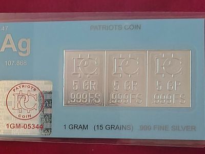 Patriots Coin .999 Fine Silver 1 Gram Card (Three 5 Grain Ingot Bars)
