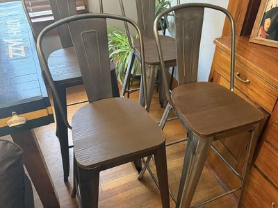 Set of 4 Industrial Metal Barstools with Wood Seats – Tolix Style