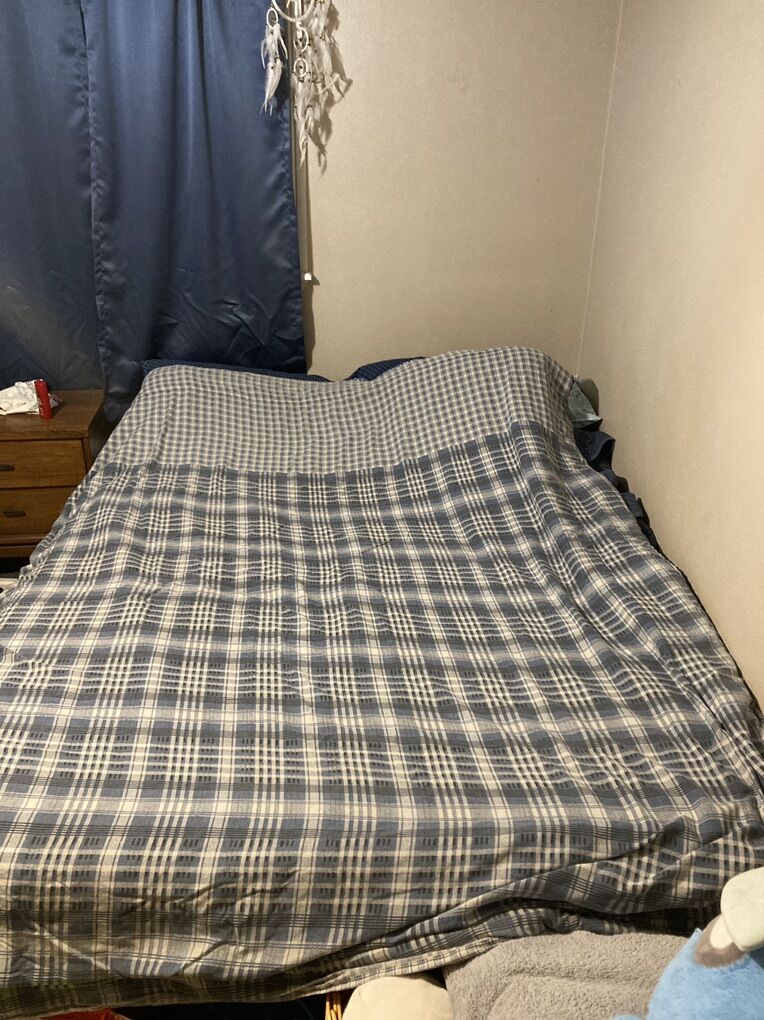 Full Size, Blue Plaid Comforter Blanket Bed Skirt