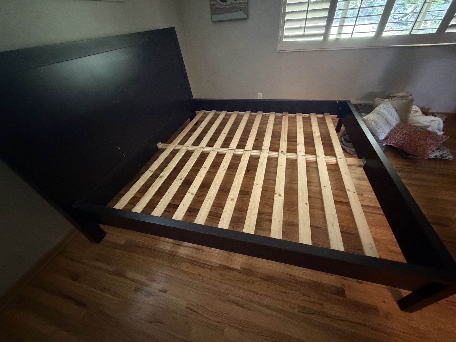 Dark Brown Wood King Bed Frame with Slats - Sturdy & Stylish Platform Bed