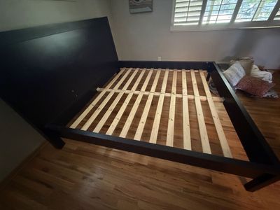 Dark Brown Wood King Bed Frame with Slats - Sturdy & Stylish Platform Bed