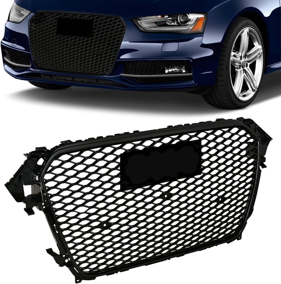 2013-2016 Audi A4/S4 Honeycomb Mesh Front Hood Bumper Grill - Gloss Black