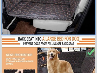 Durable Waterproof Pet Car Seat Cover Back Seat Extender Hammock for Dogs, SUV/Truck/Car Back Seat Protector, Black/Orange
