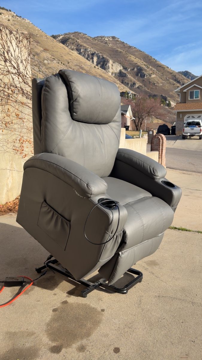 Grey Power Lift Chair Recliner faux leather vinyl