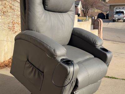Grey Power Lift Chair Recliner faux leather vinyl