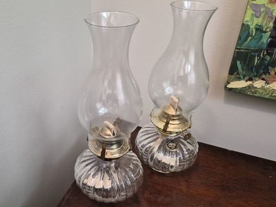 Lamplight Farms Clear Glass Oil Lamps - Pair of Vintage Style Kerosene Lanterns with Chimneys