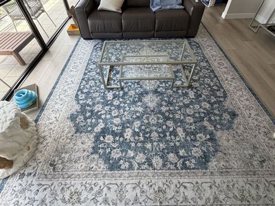 Large Blue and White Medallion Area Rug - Used, Good Condition 8’10x12