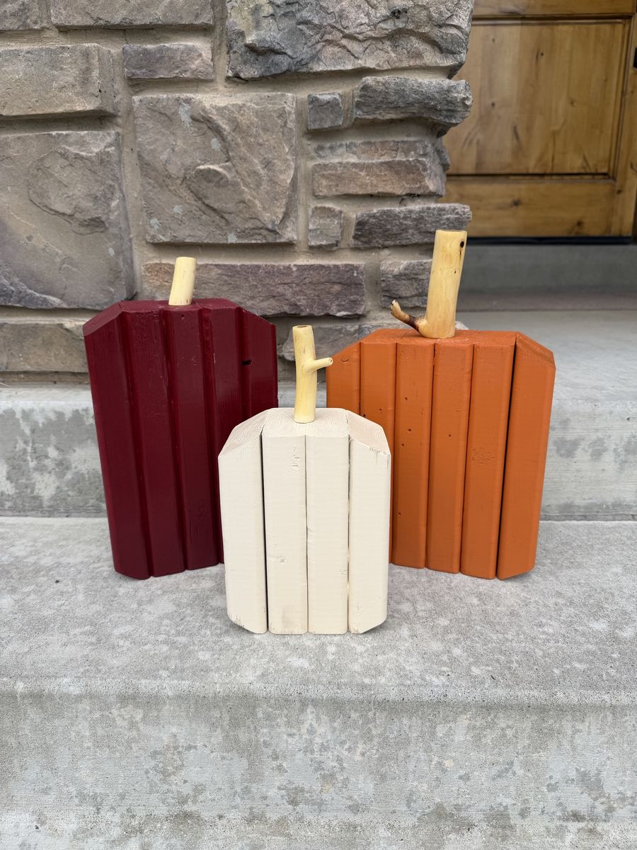 Set of 3 Custom Wooden Pumpkins Fall Autumn Decor