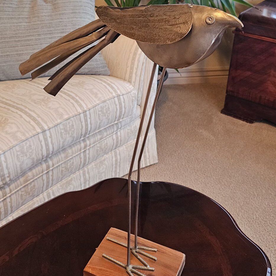 Metal Bird on Wood Figurine 24"Tx17"W