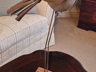 Metal Bird on Wood Figurine 24"Tx17"W