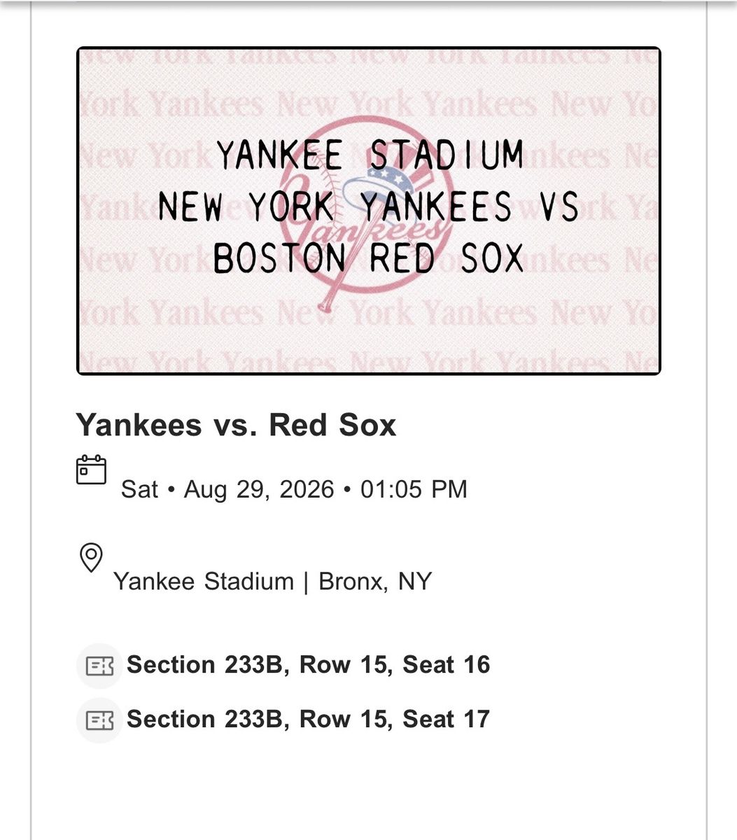 MLB tickets Yankees vs Red Sox