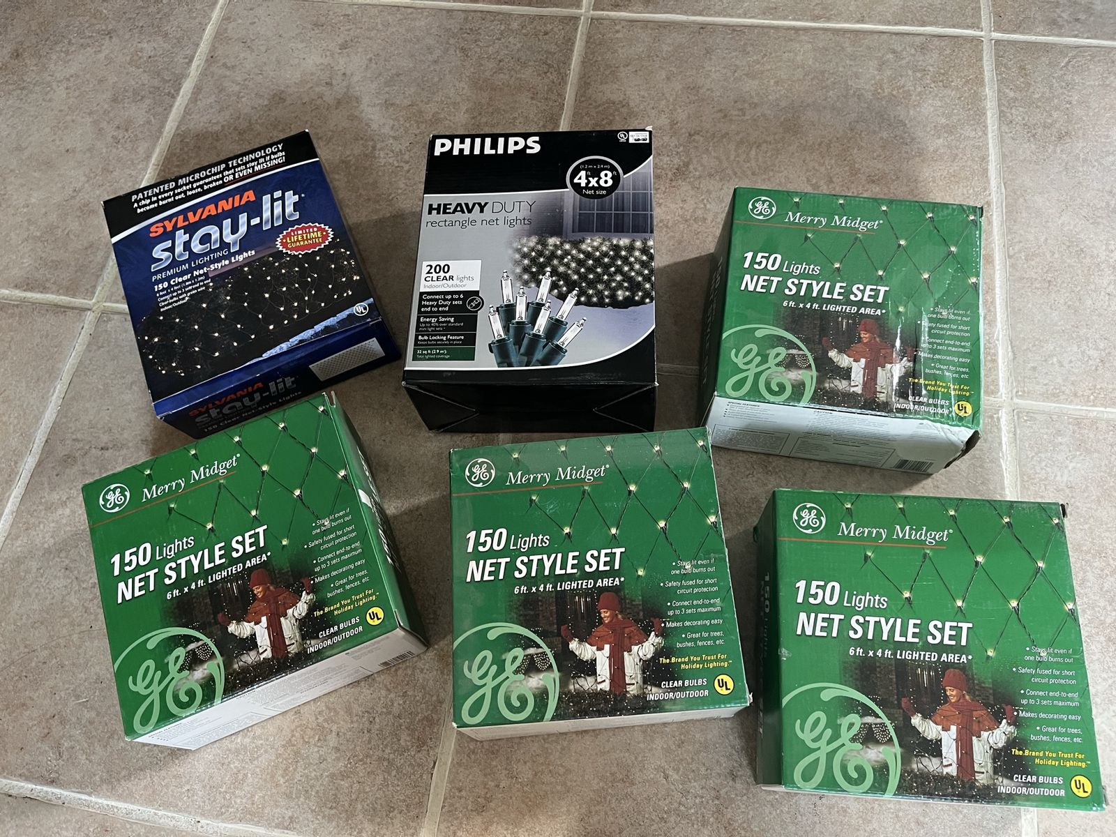 NEW boxes of Christmas lights net lights $8.00 each box.